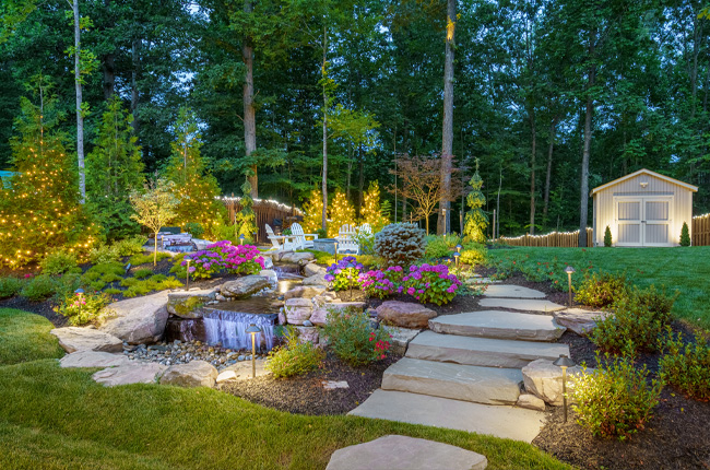 Backyard oasis with water feature